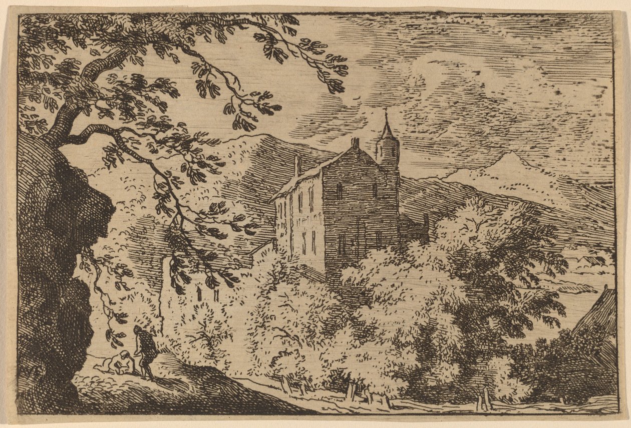 Stort hus med et tårn, sandsynligvis ca. 16451656. af Allart van Everdingen