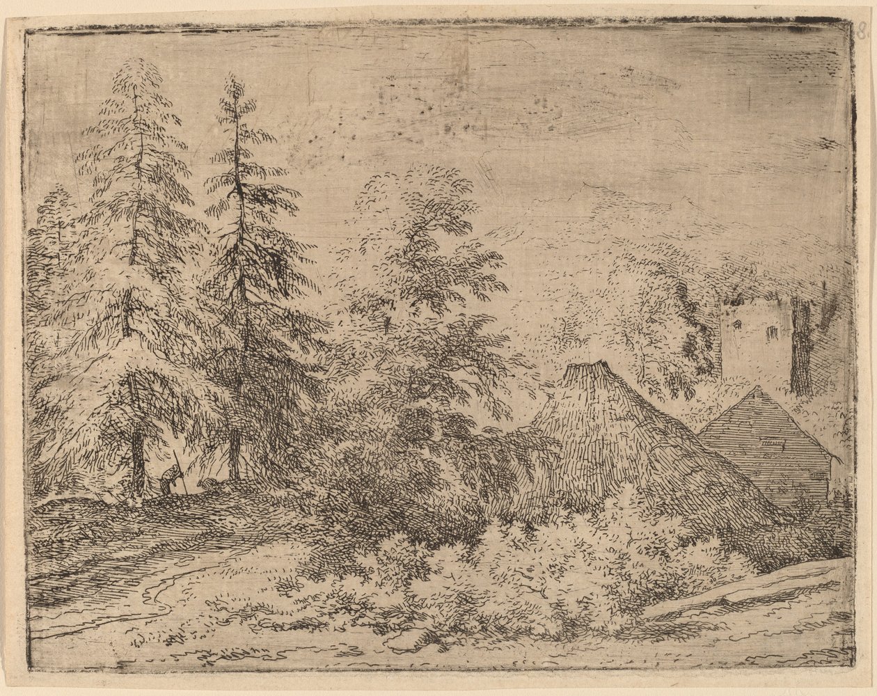 Mand mellem to grantræer, sandsynligvis ca. 16451656. af Allart van Everdingen