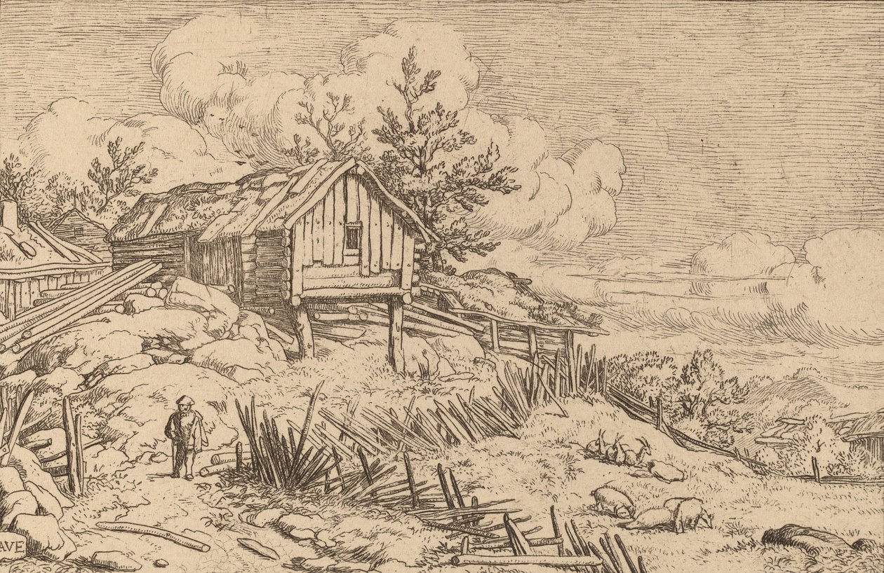 Mand nær indgangen til en ruinøs hæk, sandsynligvis ca. 16451656. af Allart van Everdingen