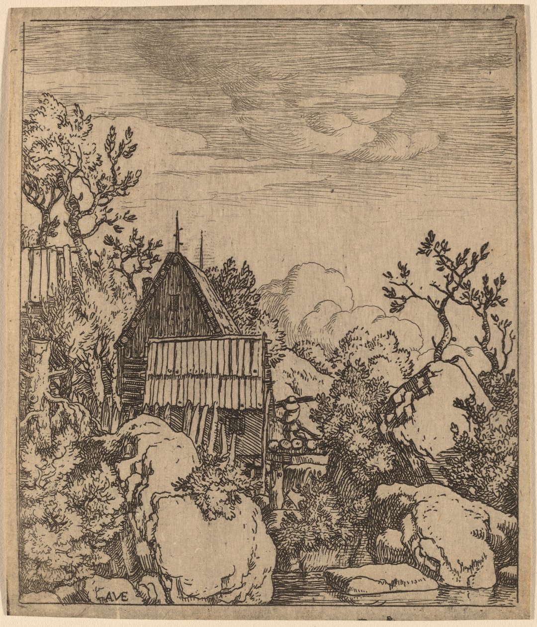 Mand på en lille træbro, sandsynligvis ca. 16451656. af Allart van Everdingen