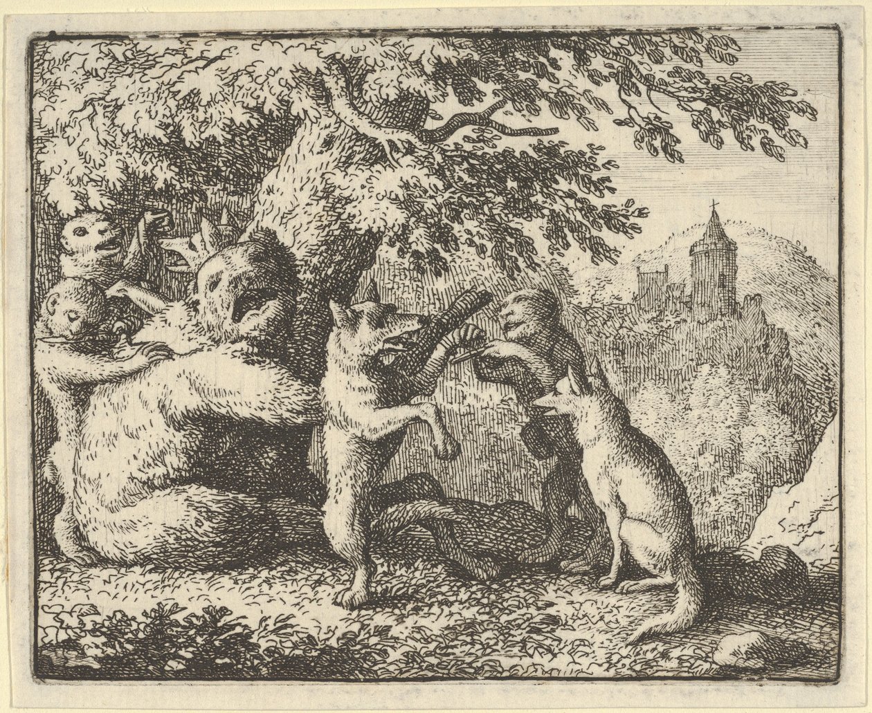 På Løvens Ordre tages et Stykke Hud fra Bjørnen, Et Stykke af Forpoterne..., 1650-75. af Allart van Everdingen
