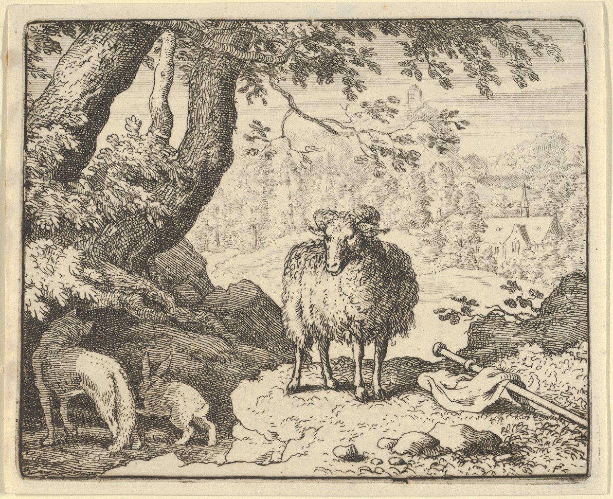 Renard overbeviser kaninen om at gå ind i hans hule og dræber ham, 1650-75. af Allart van Everdingen