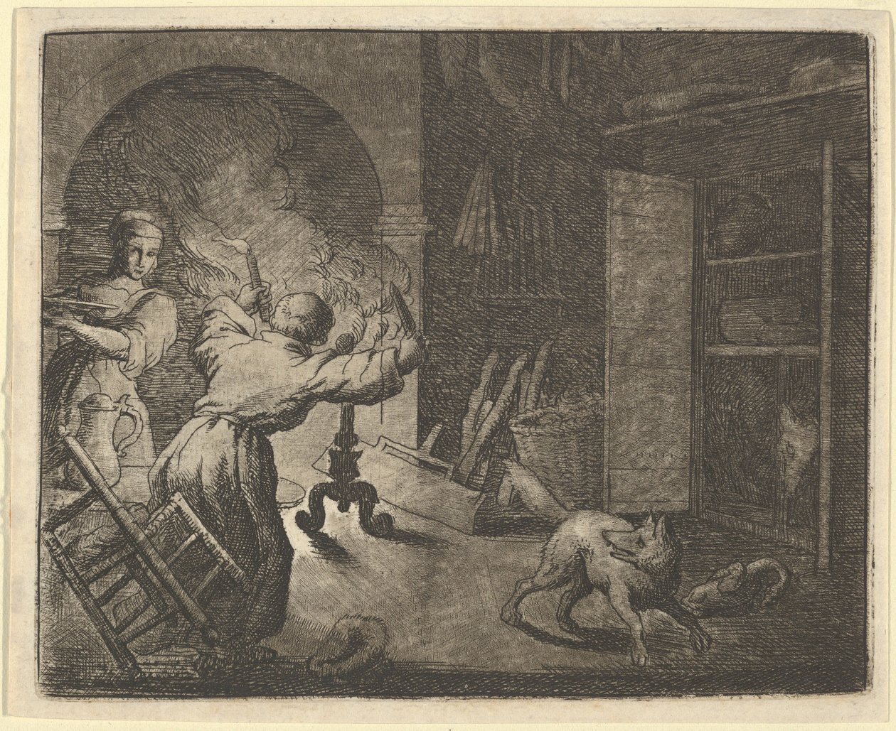 Renard undslipper med en kylling, som han stjal fra et præstebord, 1650-75. af Allart van Everdingen