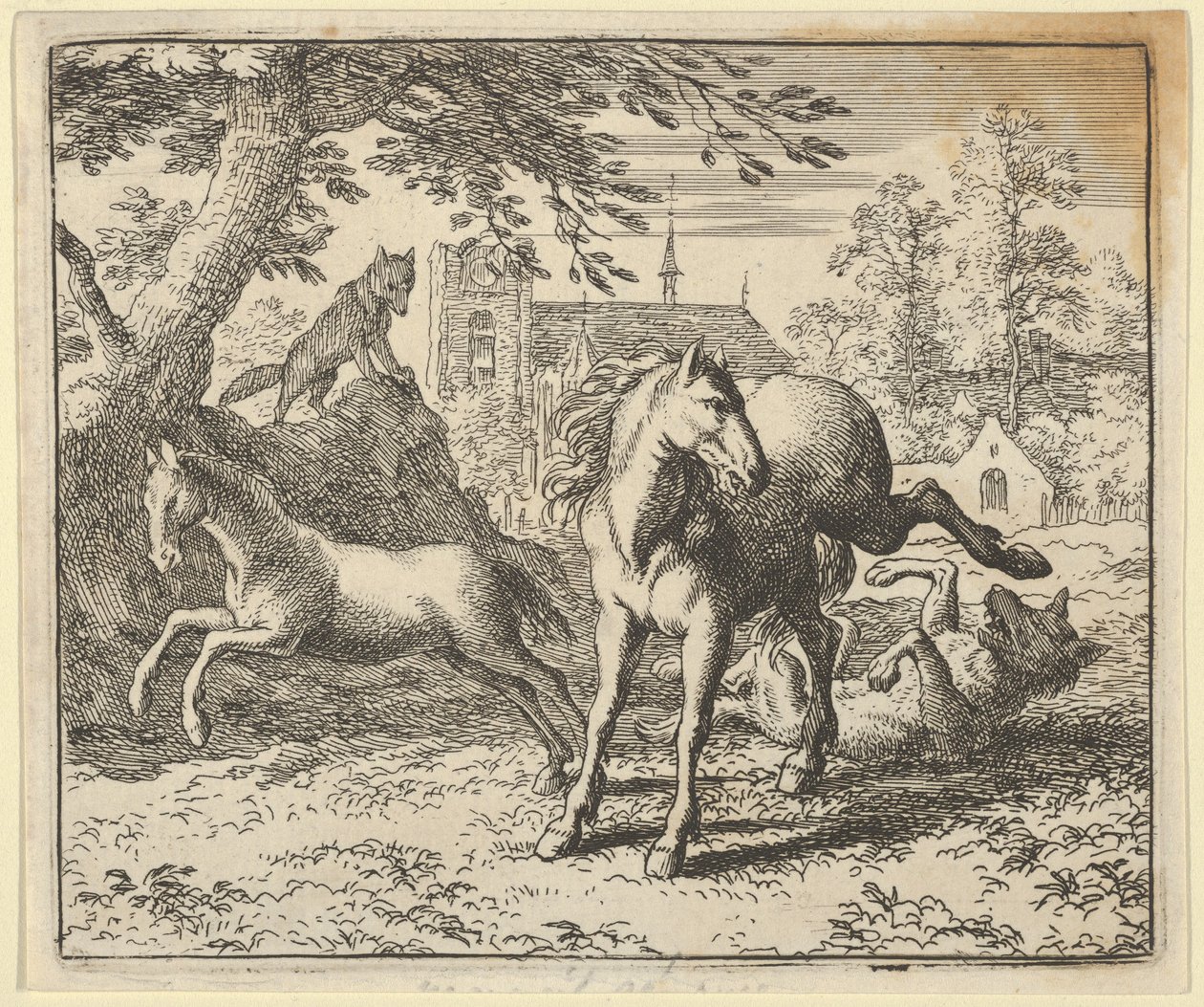 Renard går med grævlingen i retten for at formilde løvens vrede, 1650-75. af Allart van Everdingen
