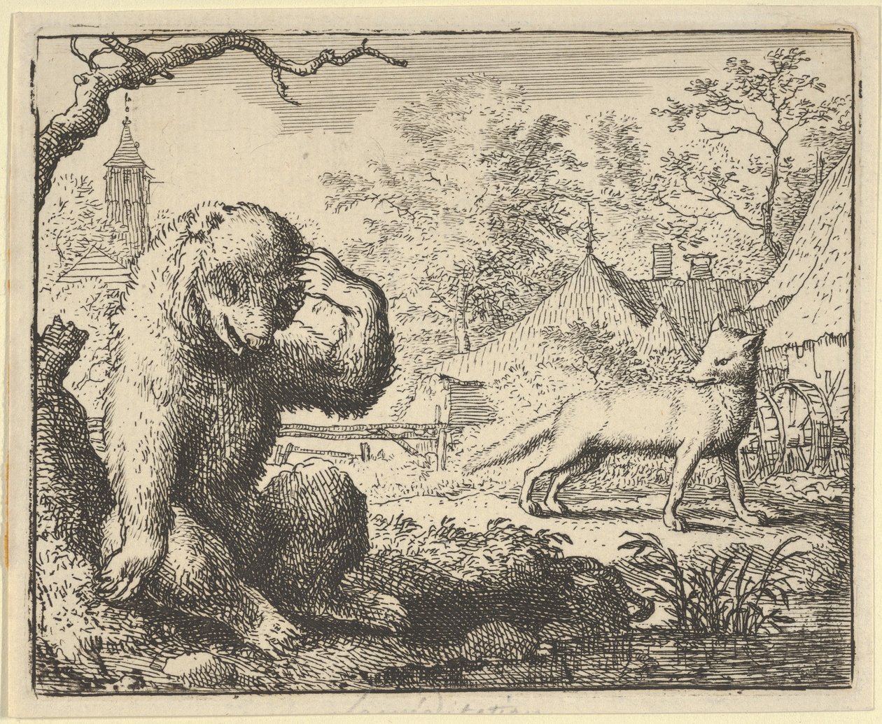 Renard gør grin med bjørnen, 1650-75. af Allart van Everdingen