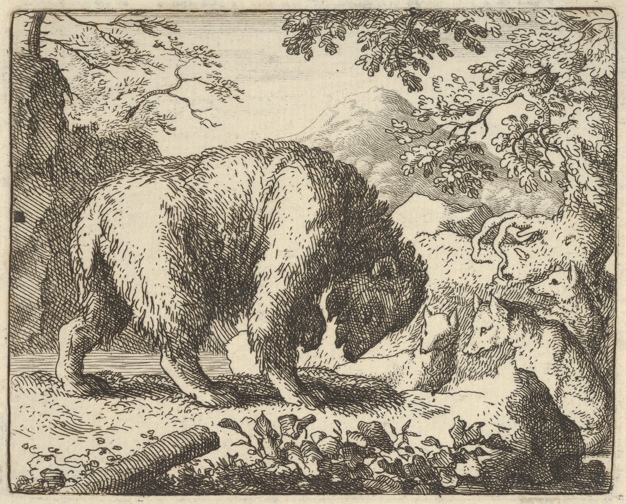 Renard lover bjørnen at tage ham til et sted, hvor han vil finde honning, 1650-75. af Allart van Everdingen