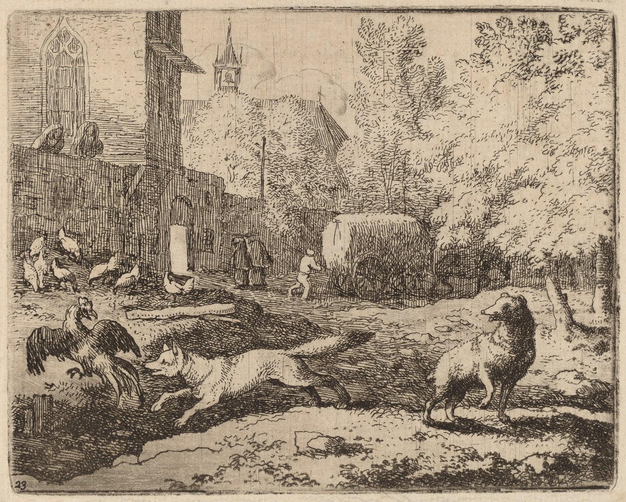 Reynard forsøger at stjæle en hane, sandsynligvis ca. 16451656. af Allart van Everdingen