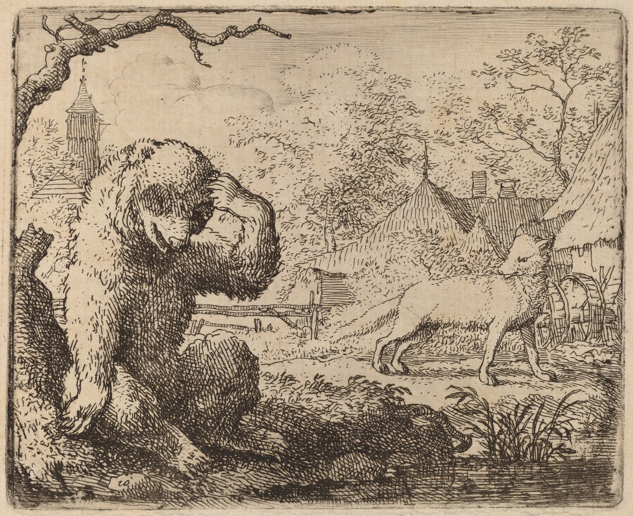 Reynard håner den sørgelige bjørn, sandsynligvis ca. 16451656. af Allart van Everdingen