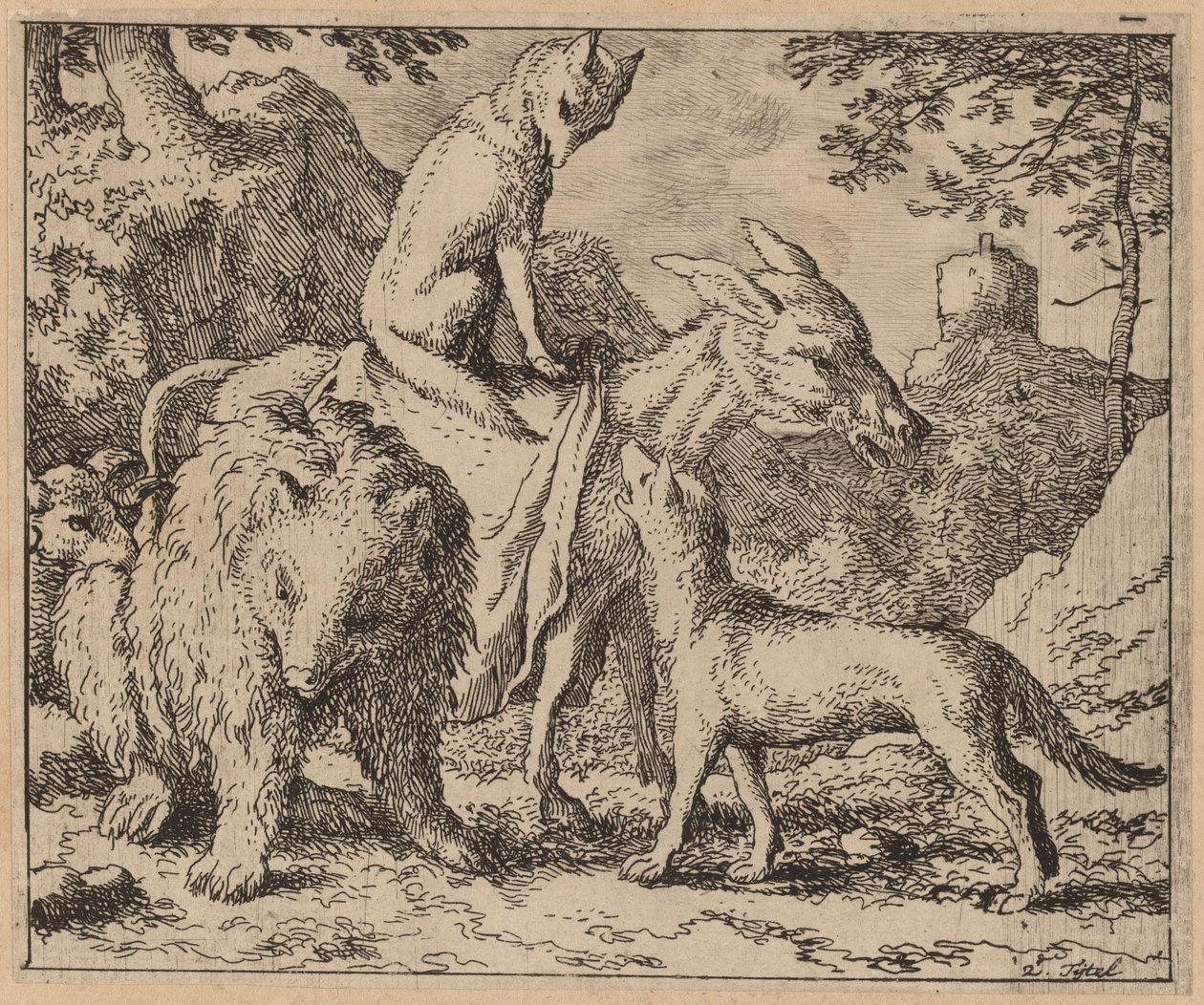 Reynard siddende på toppen af æselet, sandsynligvis ca. 16451656. af Allart van Everdingen