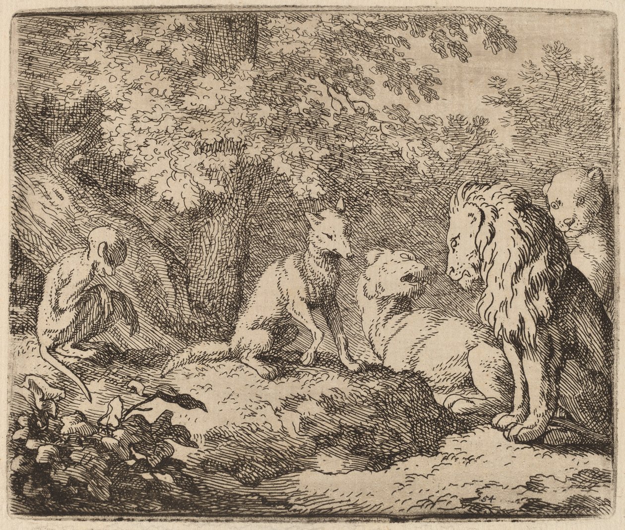 Reynard fortæller en historie om skjulte skatter, sandsynligvis ca. 16451656. af Allart van Everdingen