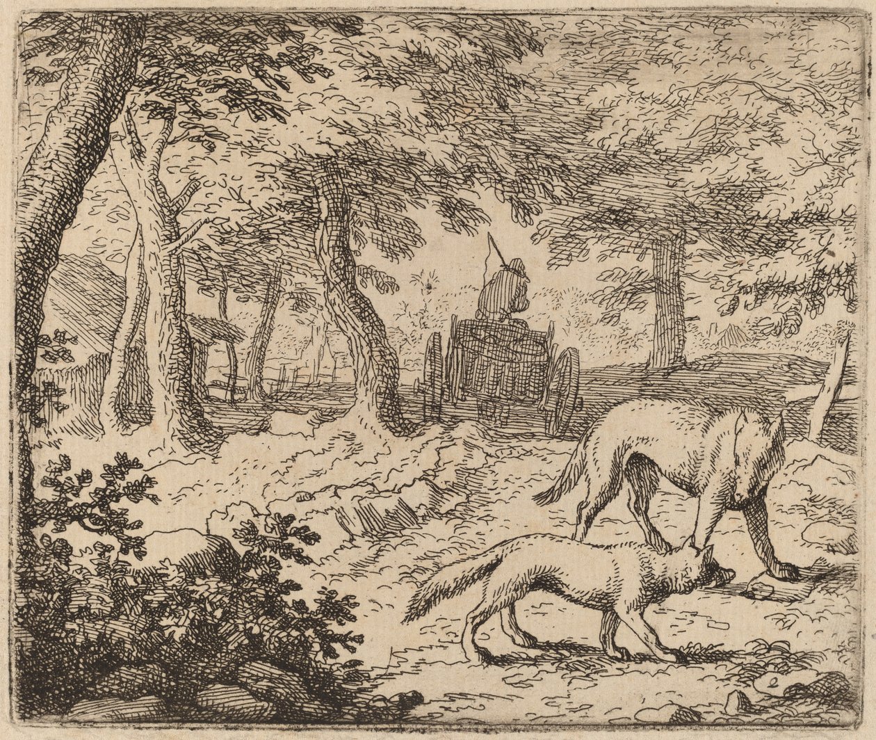 Reynard og ulven før fiskevognen, sandsynligvis ca. 16451656. af Allart van Everdingen