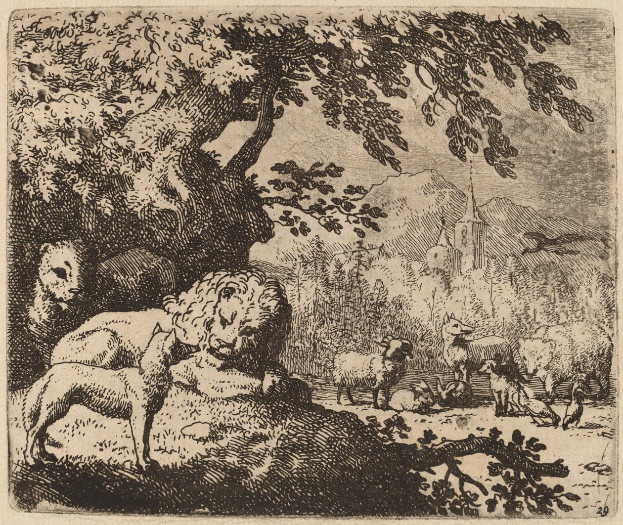 Reynard i råd med løven og løvinden, sandsynligvis ca. 16451656. af Allart van Everdingen