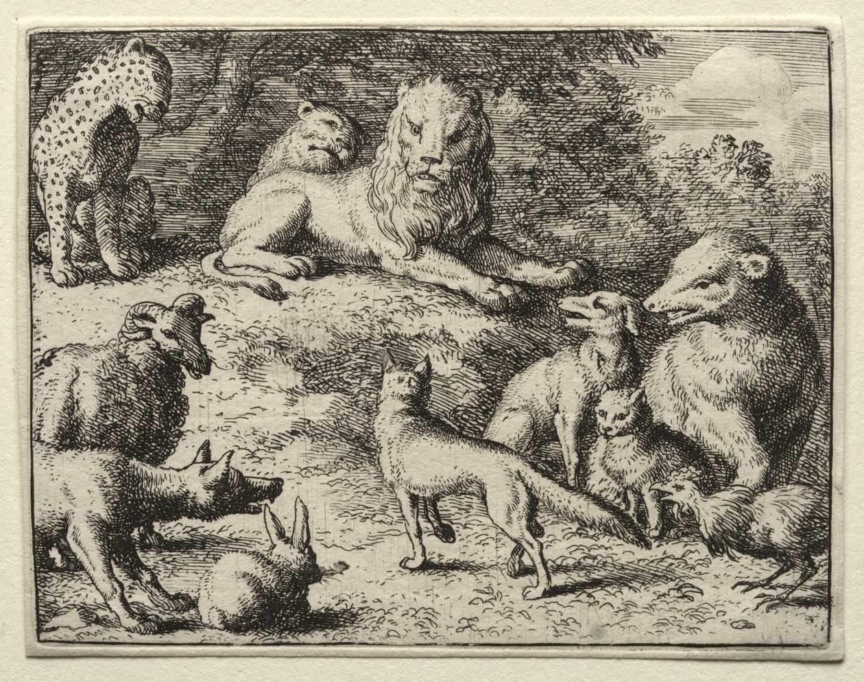 Reynard the Fox: Reynard dukker op ved retten. af Allart van Everdingen
