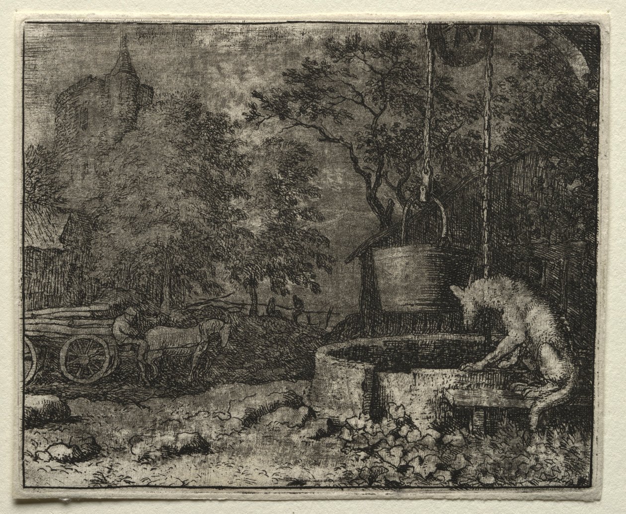 Reynard the Fox: Reynard tricks the Wife of the Wolf. af Allart van Everdingen