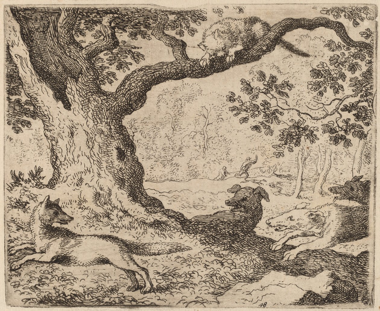 Reynards far og katten forfulgt af hunde, sandsynligvis ca. 16451656. af Allart van Everdingen