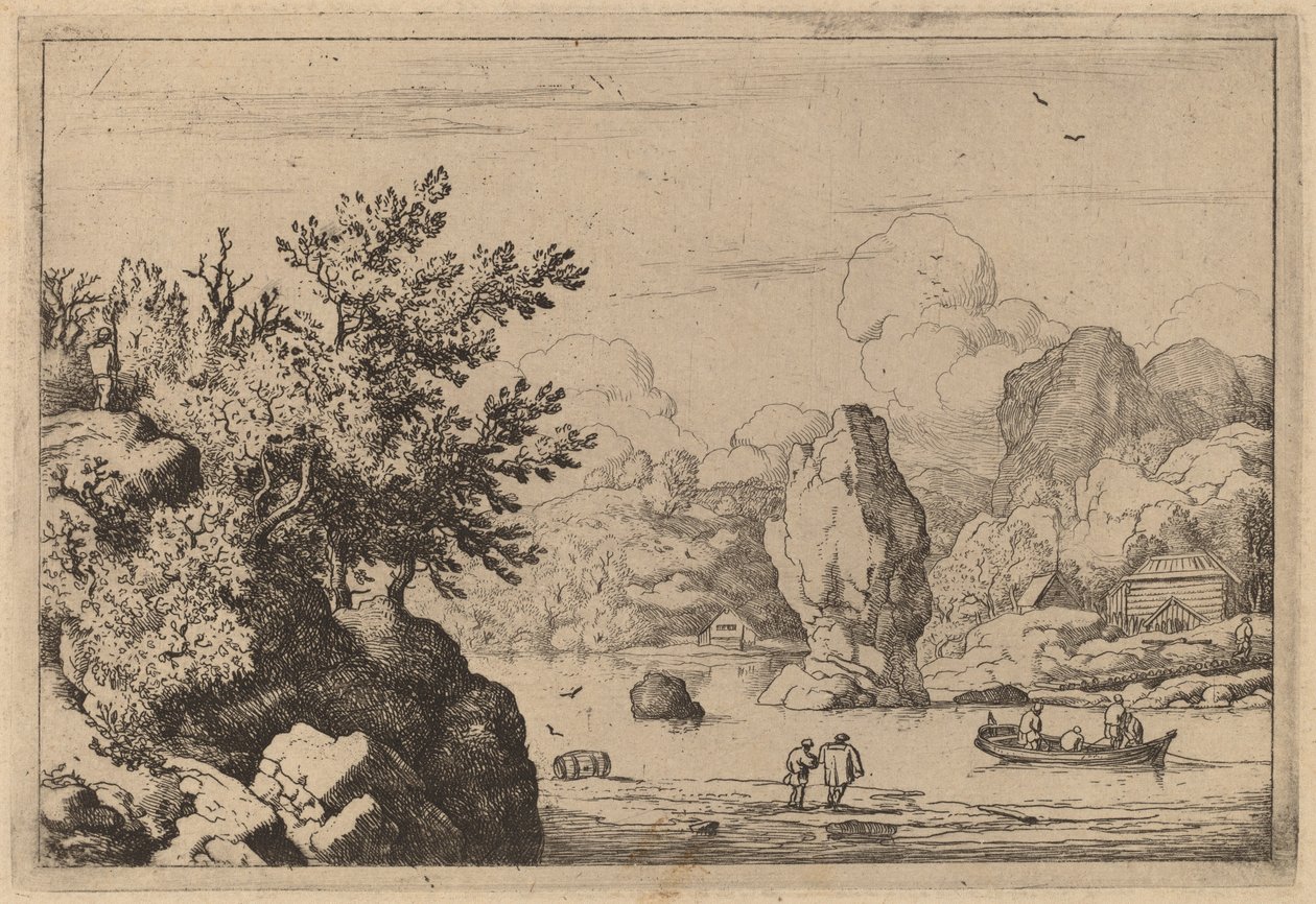 Klippe midt i en flod, sandsynligvis ca. 16451656. af Allart van Everdingen