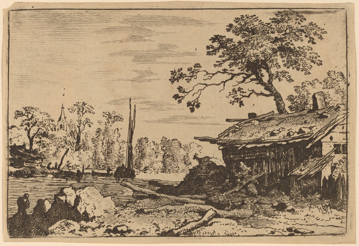 Ruinøs hytte, sandsynligvis ca. 16451656. af Allart van Everdingen