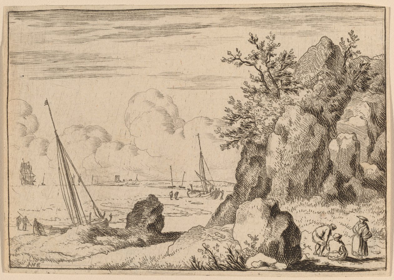 Havlandskab med tre figurer til højre, sandsynligvis ca. 16451656. af Allart van Everdingen