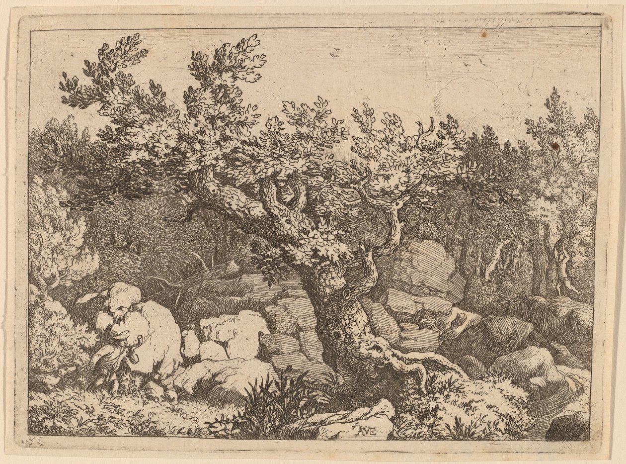 Sportsmand nær et stort træ, sandsynligvis ca. 16451656. af Allart van Everdingen