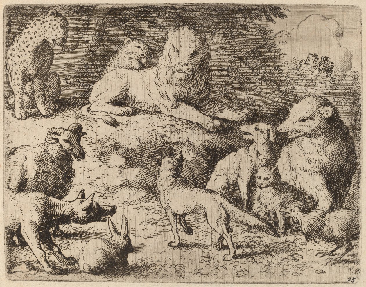 Dyrene fremfører deres anklager mod Reynard, sandsynligvis ca. 16451656. af Allart van Everdingen