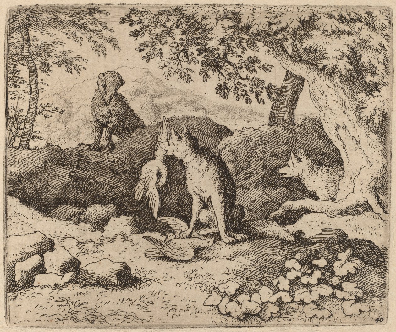 Grævlingen går for at advare Reynard, sandsynligvis ca. 16451656. af Allart van Everdingen