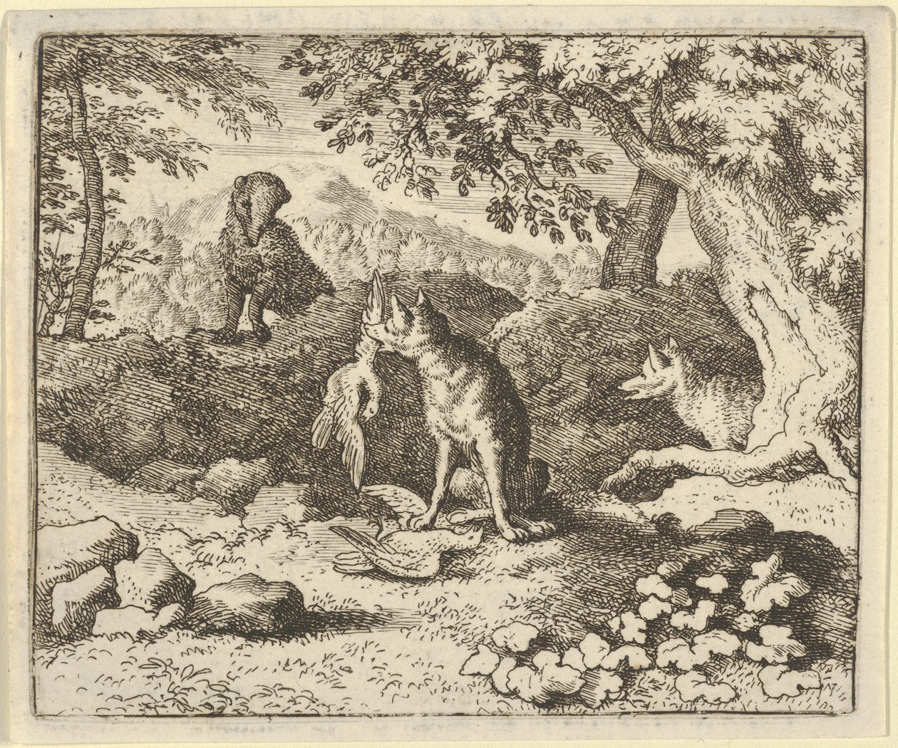 Grævlingen skynder sig at advare Renard om Løvens hensigt, 1650-75. af Allart van Everdingen