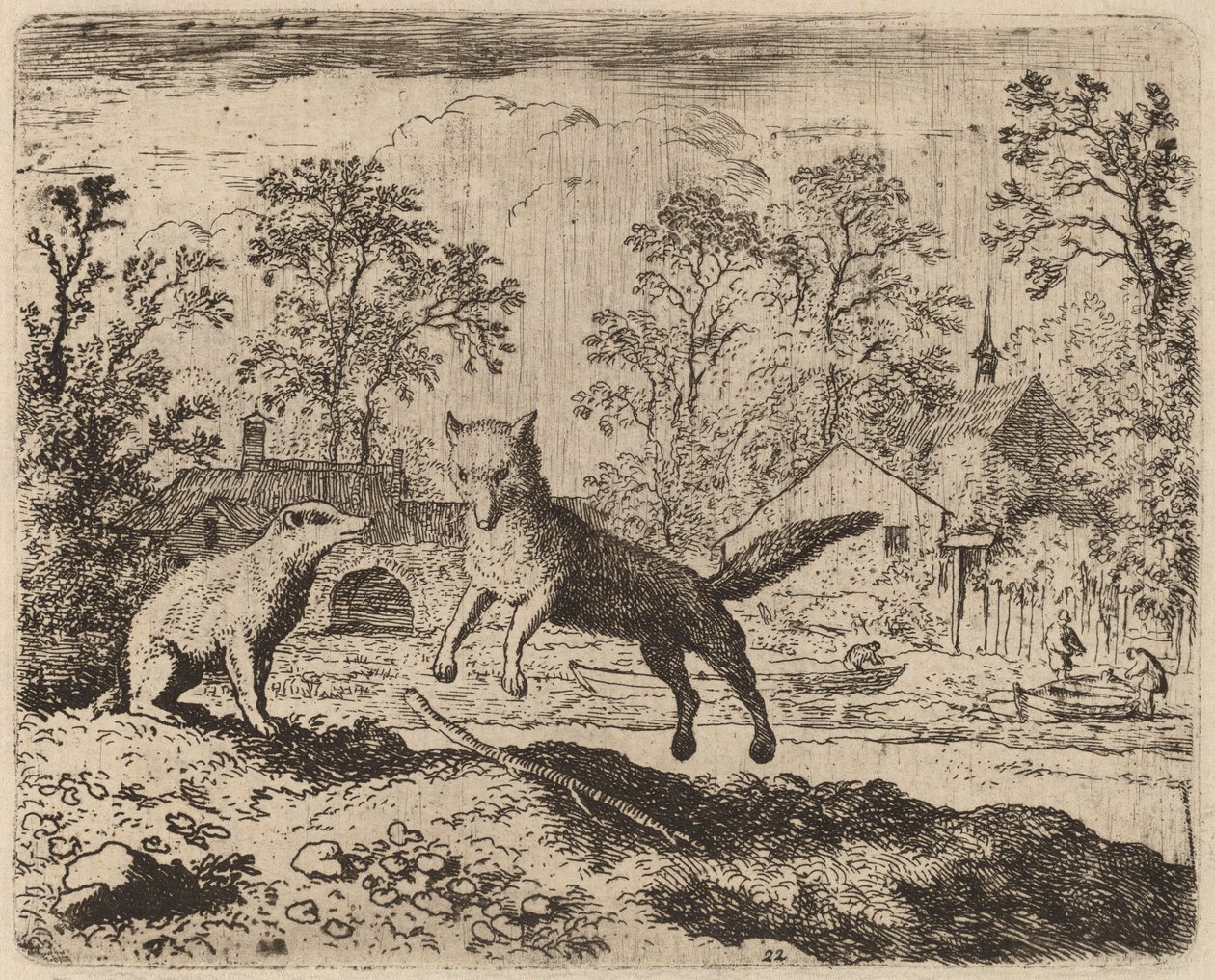 Grævlingen pålægger Reynard en bod, sandsynligvis ca. 16451656. af Allart van Everdingen
