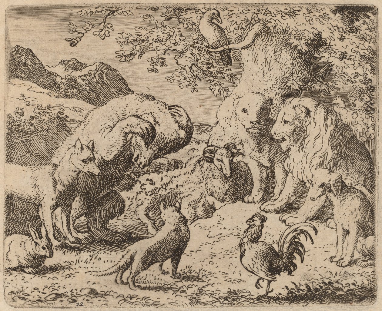 Bjørnen beder løven om retfærdighed, sandsynligvis ca. 16451656. af Allart van Everdingen