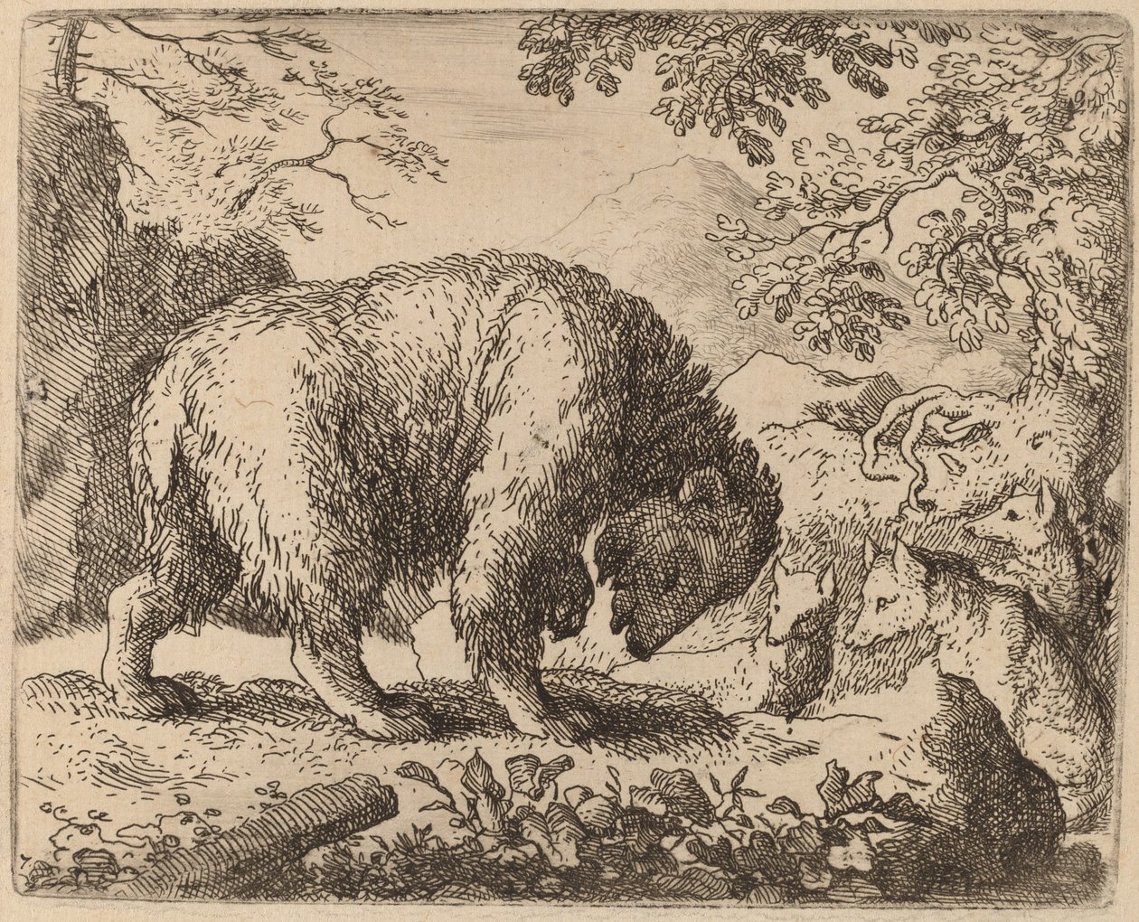 Bjørnen distraheret med snak om honning, sandsynligvis ca. 16451656. af Allart van Everdingen
