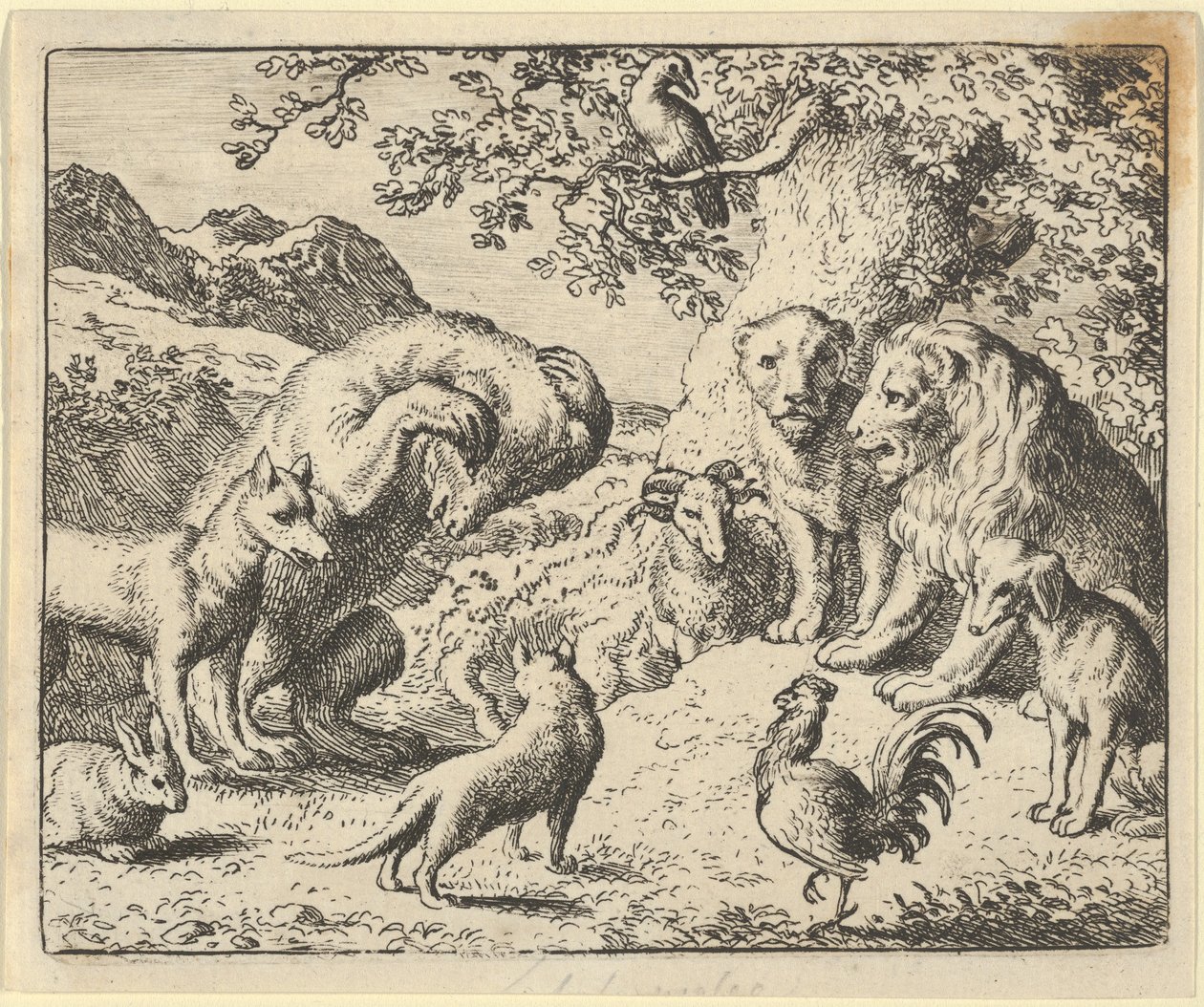 Bjørnen søger retfærdighed fra løven mod Renard, 1650-75. af Allart van Everdingen