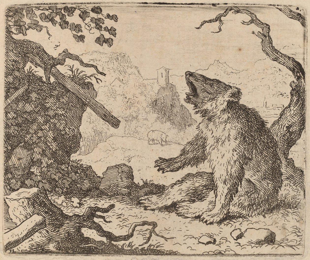 Bjørnen sendt som budbringer, sandsynligvis ca. 16451656. af Allart van Everdingen