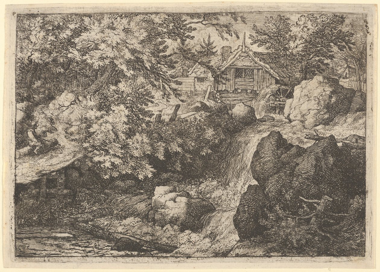Kaskaden nær vandmøllen, 1600-tallet. af Allart van Everdingen