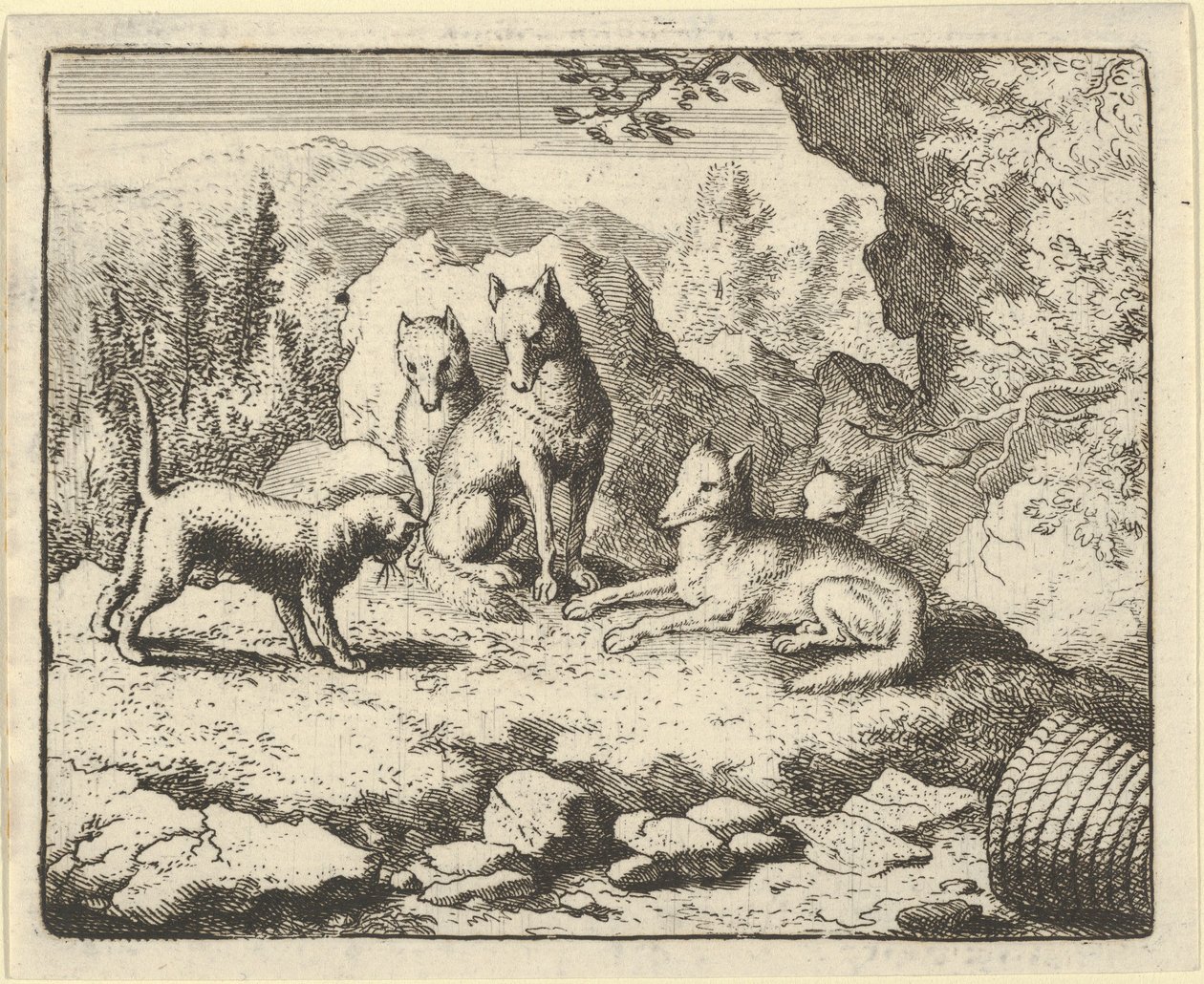Katten kalder Renard til at møde op for domstolen, 1650-75. af Allart van Everdingen