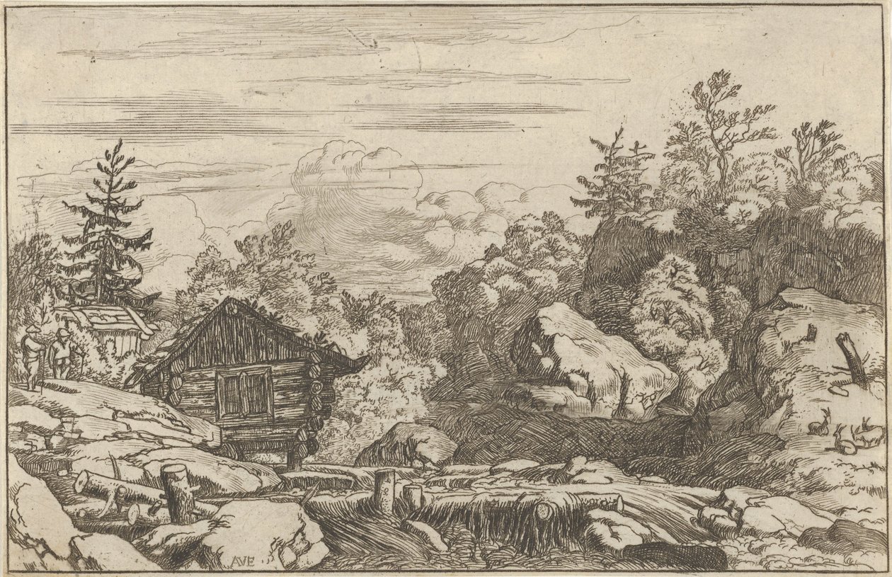 Hytterne ved banken, 1600-tallet. af Allart van Everdingen