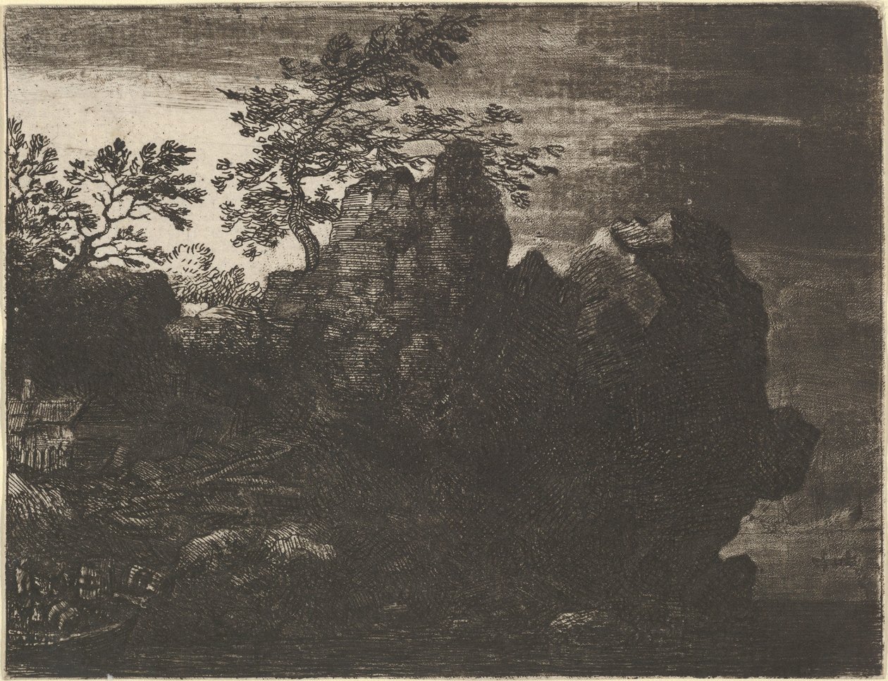 Den store klippe ved floden, 1600-tallet. af Allart van Everdingen