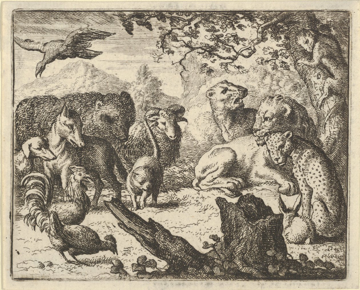 Løven annoncerer en varig fred til de dyr, der omgiver ham, 1650-75. af Allart van Everdingen