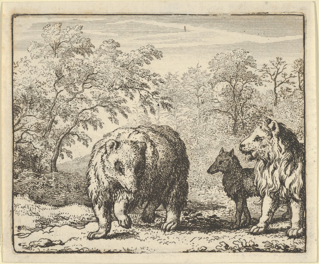 Løven befrier bjørnen og ulven, 1650-75. af Allart van Everdingen