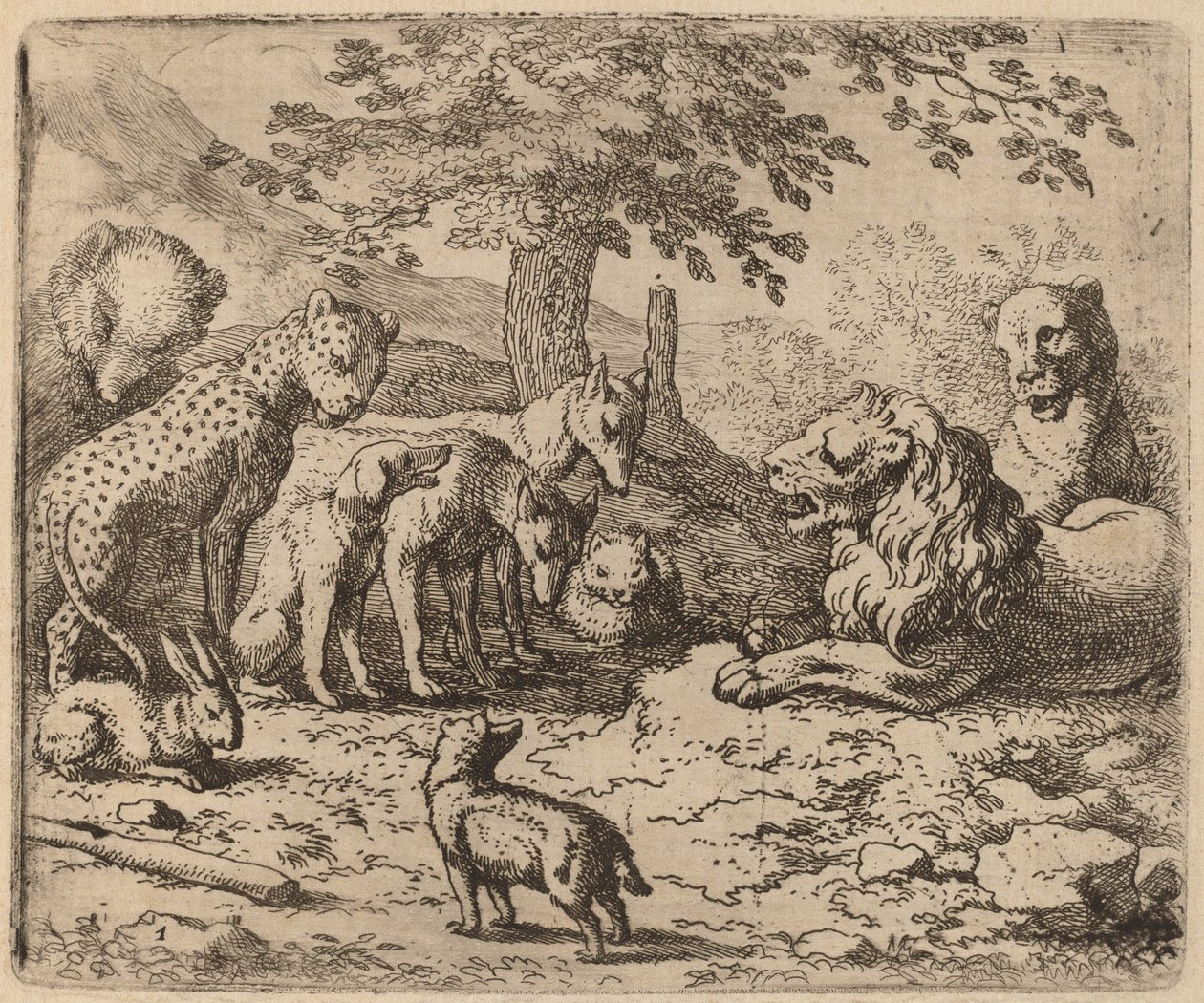 Løven søger råd, sandsynligvis ca. 16451656. af Allart van Everdingen
