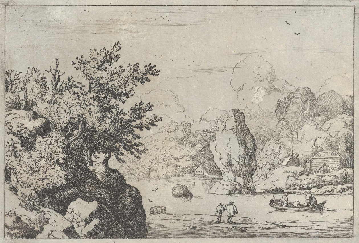 Klippen i midten af floden, 1600-tallet., 1600-tallet. af Allart van Everdingen