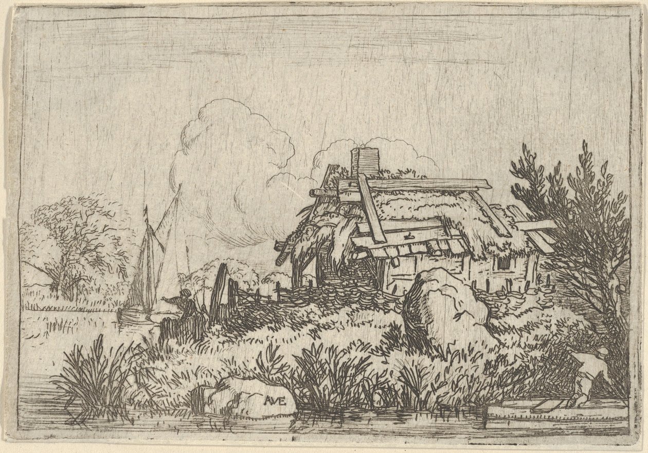 Det ødelagte sommerhus, omgivet af vand, 1600-tallet. af Allart van Everdingen