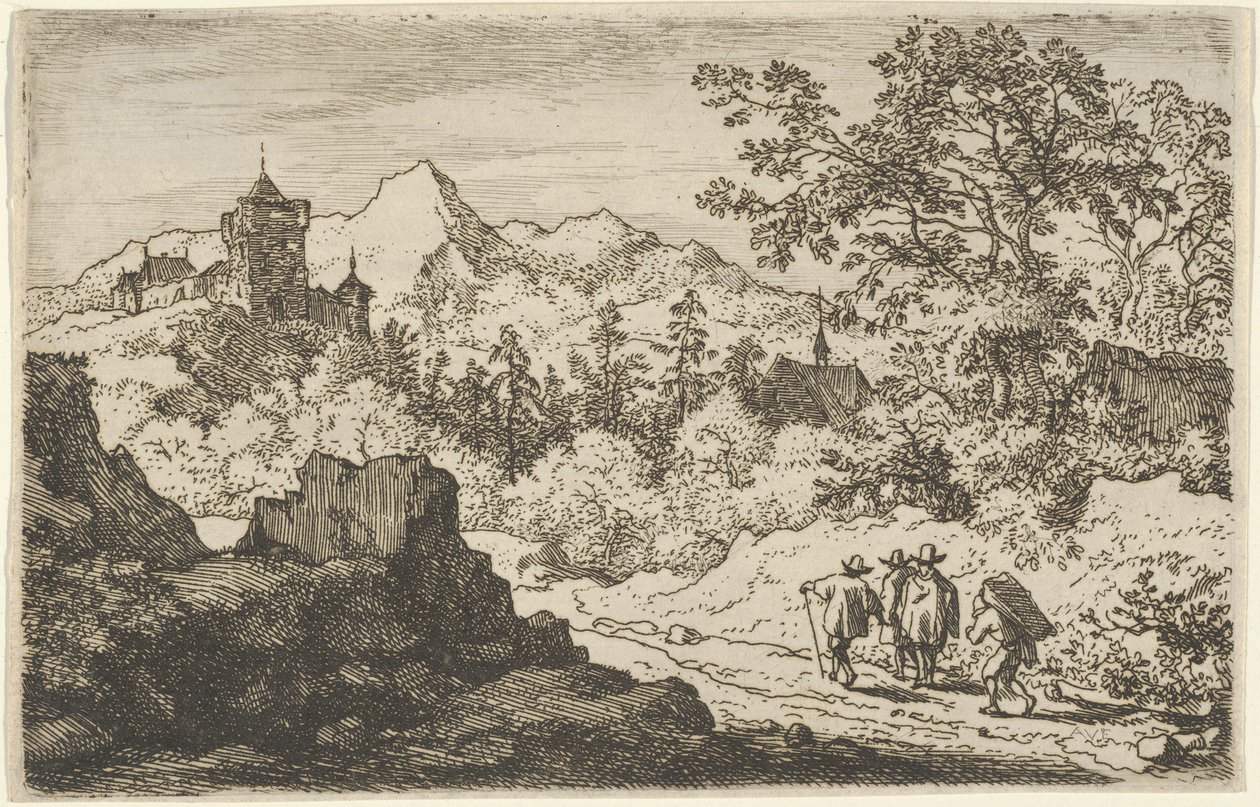 De tre mænd og portneren, 1600-tallet. af Allart van Everdingen
