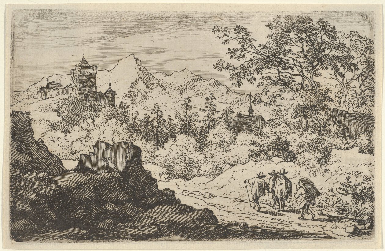 De tre mænd og portneren, 1600-tallet. af Allart van Everdingen