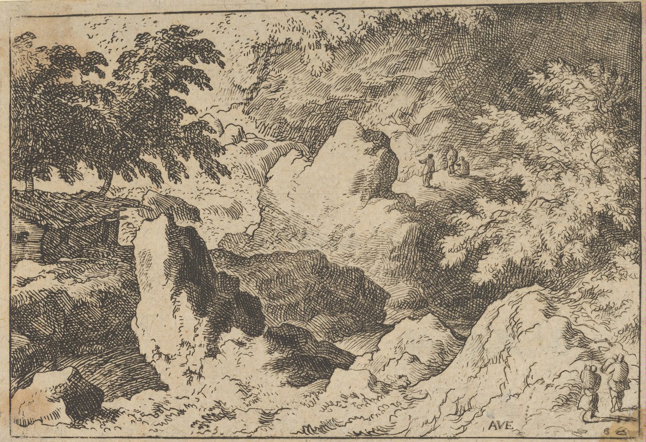 De tre mænd på klippen, 1600-tallet. af Allart van Everdingen