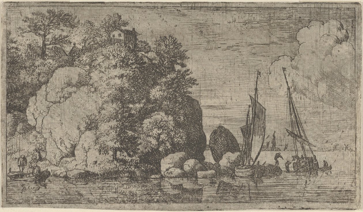 De to både på floden, 1600-tallet. af Allart van Everdingen