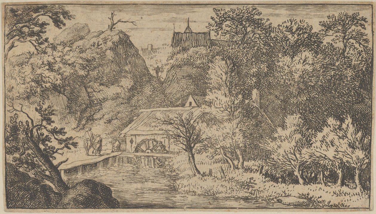 Vandmøllen ved foden af bjerget, 1600-tallet. af Allart van Everdingen