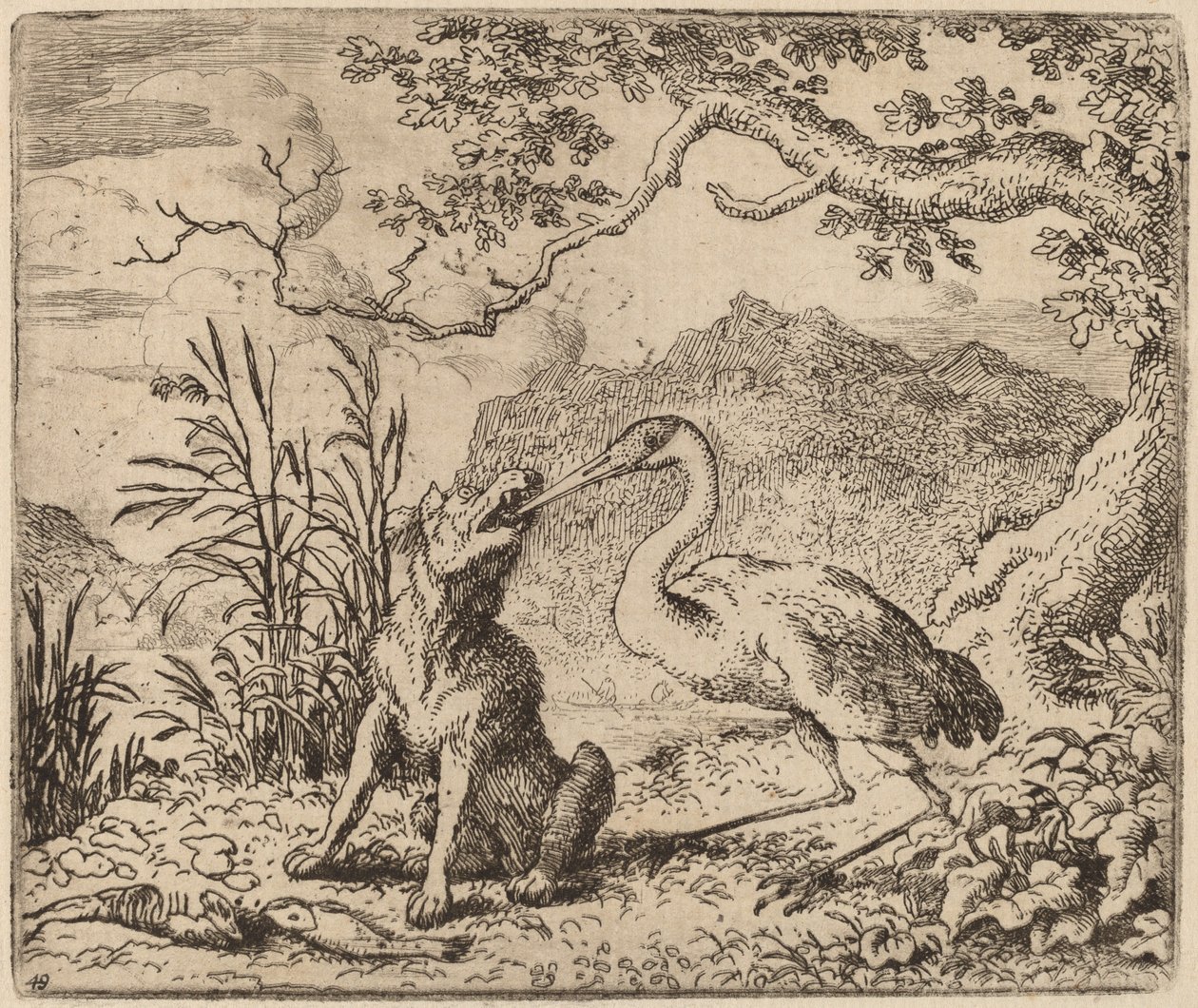 Ulven og tranen, sandsynligvis ca. 16451656. af Allart van Everdingen