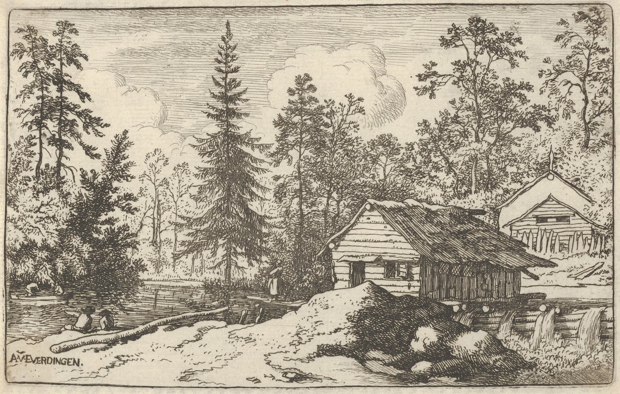 Kvinden ser mod båden, 1600-tallet. af Allart van Everdingen