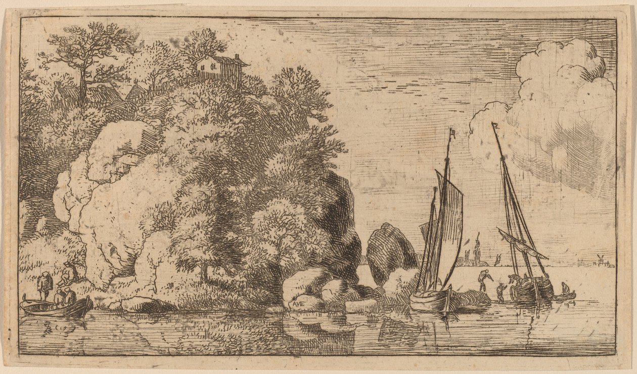 To både på en bred flod, sandsynligvis ca. 16451656. af Allart van Everdingen