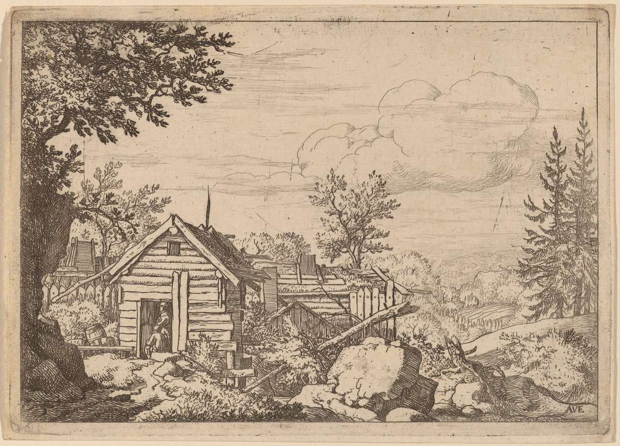 To mænd i døren til en hytte, sandsynligvis ca. 16451656. af Allart van Everdingen