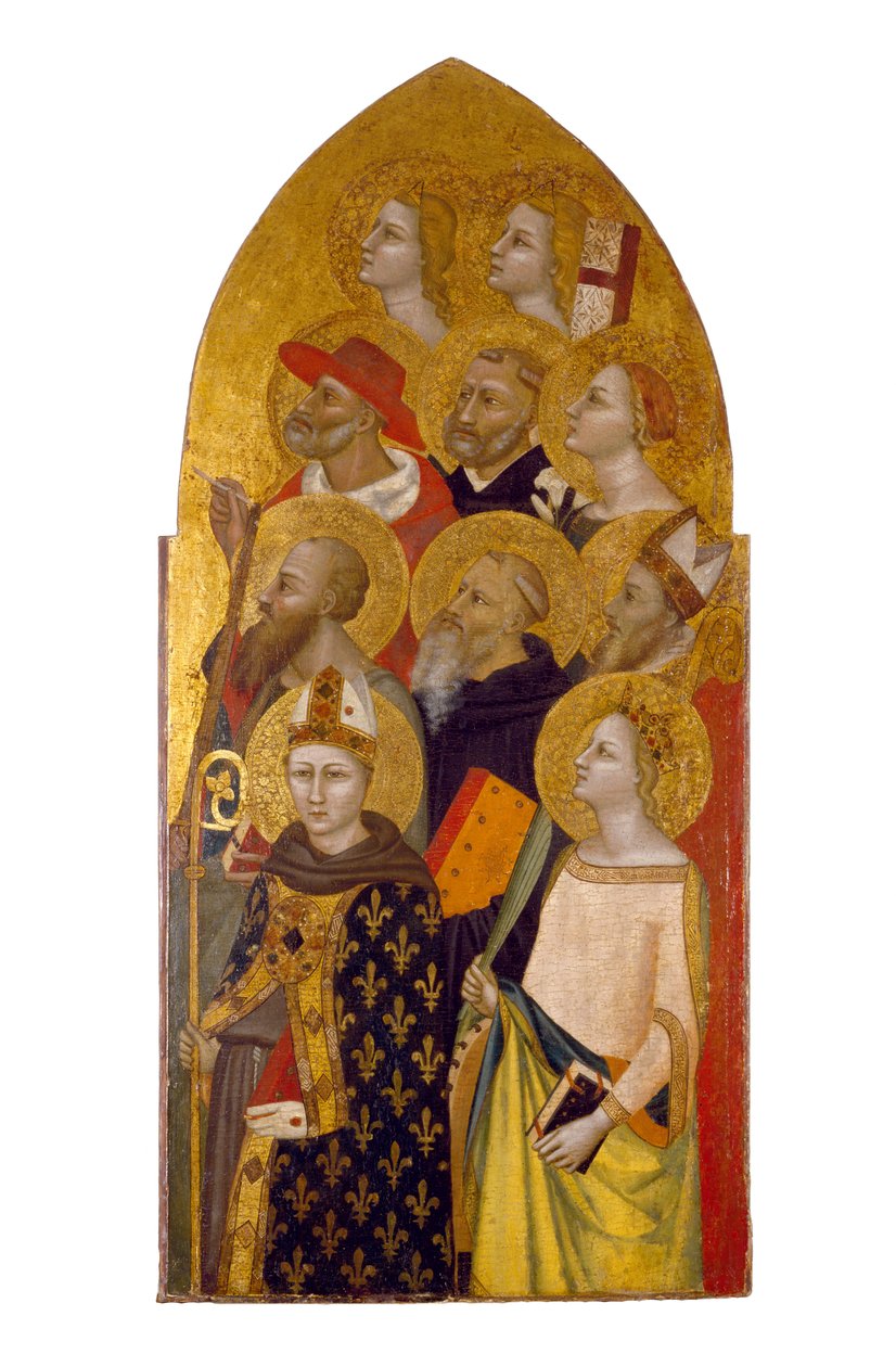 Hellige og engle, ca. 1360-70 (tempera og bladguld på panel) af Allegretto Nuzi